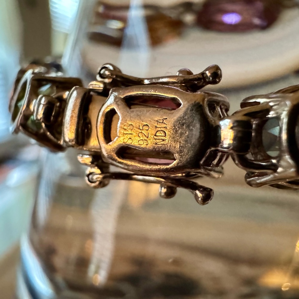 Vibrant Multicolor India Silver Gemstone Bracelet 8” - Picture 6 of 8